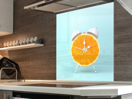 Orange Clock Kitchen Splashback