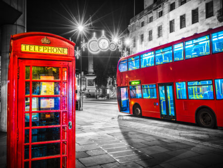 Bus and Phone box Black and white background